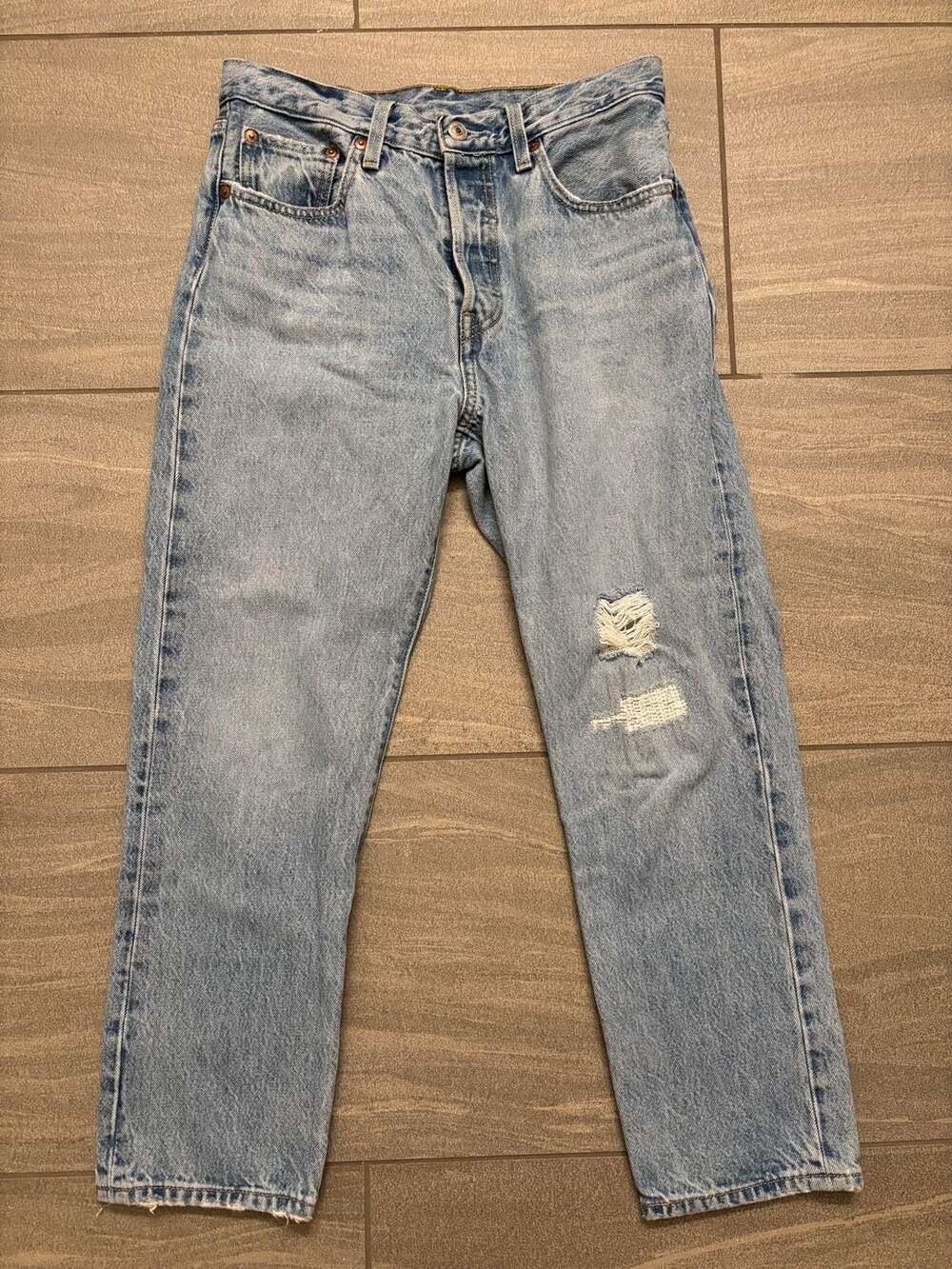 Levi's 501 Premium Light Wash Distressed Jeans